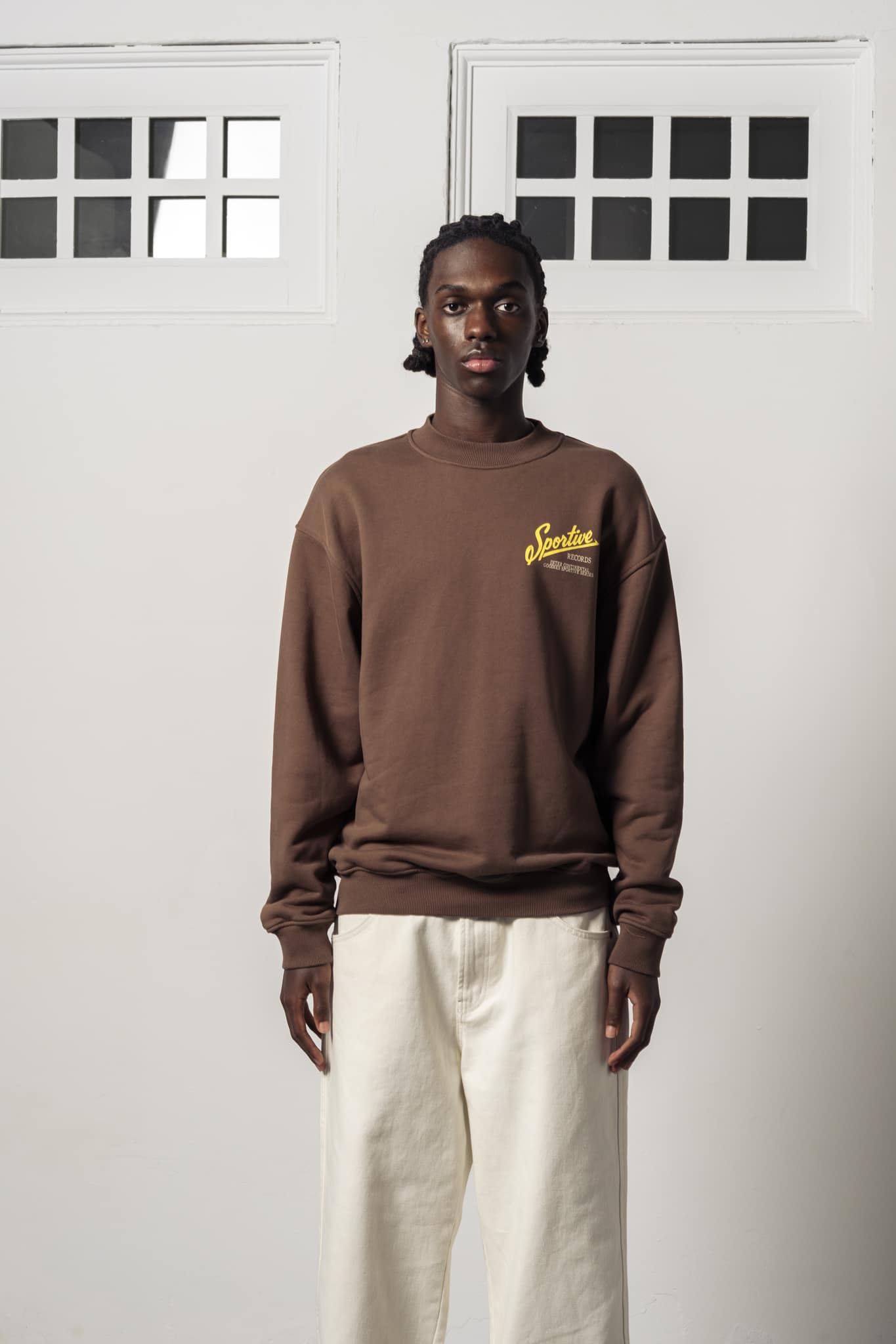 2-ICC26 a model with a Intercontinental Brown Crewneck of Goodies-Sportive