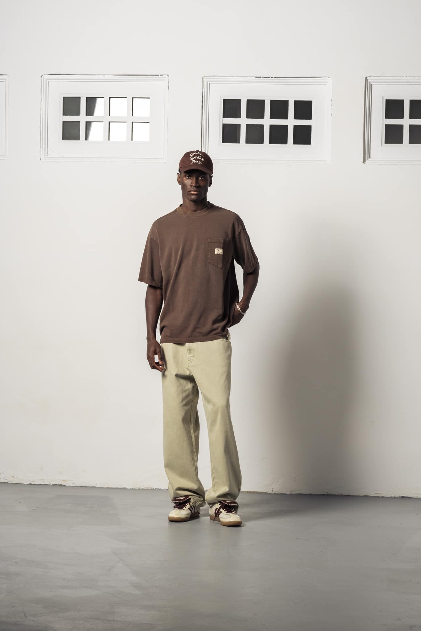 2-PWCT26 a model with a Premium Washed Chocolate Tee of Goodies-Sportive