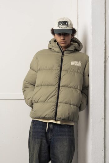 A model with Khaki Puffer by Goodies Sportive